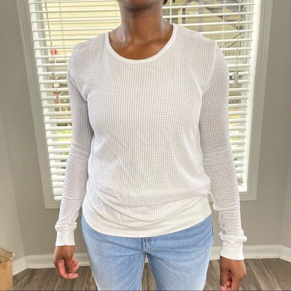 Revolve LACAUSA Open Weave Henley Scoop Neck Sweater Top - Picture 2 of 13